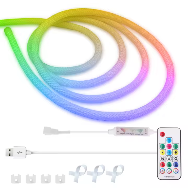 Luz de neón LED WS2812B RGB de 5V, cinta de píxeles flexible direccionable individualmente, Color de ensueño, tira de LED USB, lámpara de cuerda de silicona impermeable - 1