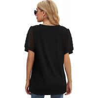Camisa de manga corta para mujer, blusa elegante de verano a la moda, cuello en v, color sólido, tops Casuales - details 3