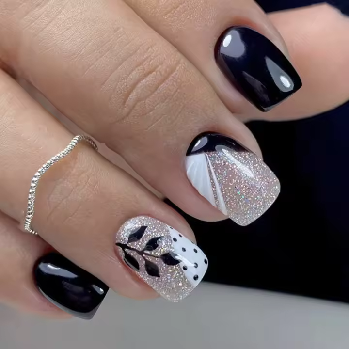 24 Piezas De Uñas Postizas Francesas Cortas Y Cuadradas Con Hojas Sencillas Incluye Lima Y Pegamento De Gelatina - 1