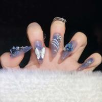 10 uñas largas de almendra hechas a mano, combinadas con diamantes y uñas artificiales adhesivas - details 4