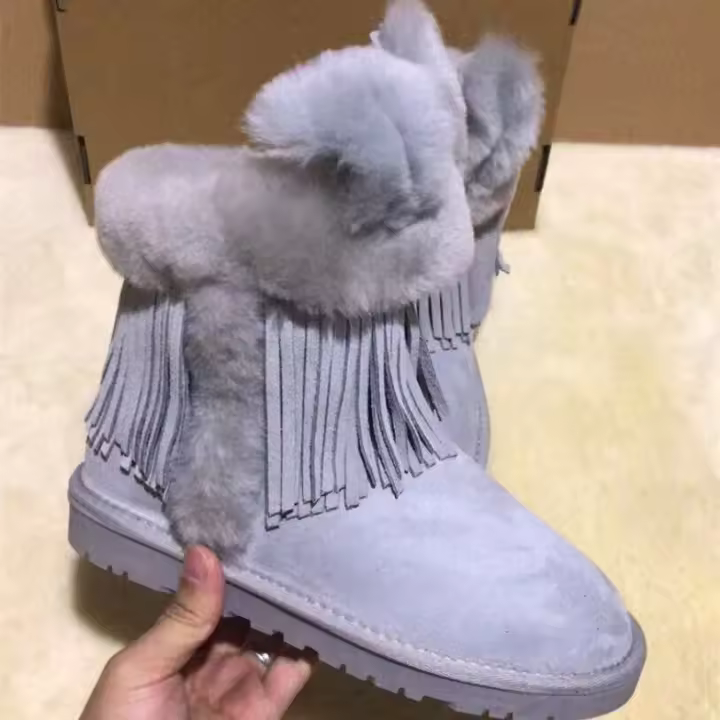 Nuevas botas de nieve cálidas con flecos de lana de cuero de invierno - 1