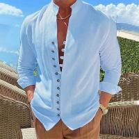 Nueva camisa casual de primavera y otoño, camisa holgada de manga larga de Color sólido para hombre, camisas con botones, camisas Vintage de talla grande - details 2