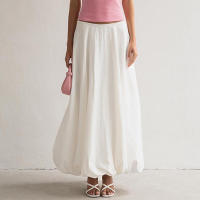 BUNO-Falda larga informal de Color liso para mujer, Falda acampanada elástica de cintura alta coreana, moda de verano, 2025 - details 5