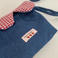 Paquete ligero de bolsillo con cordón de flores, bolsa de almacenamiento, bolso de flores de estilo coreano, bolso de hombro de mezclilla satinado a cuadros, compras - details 7