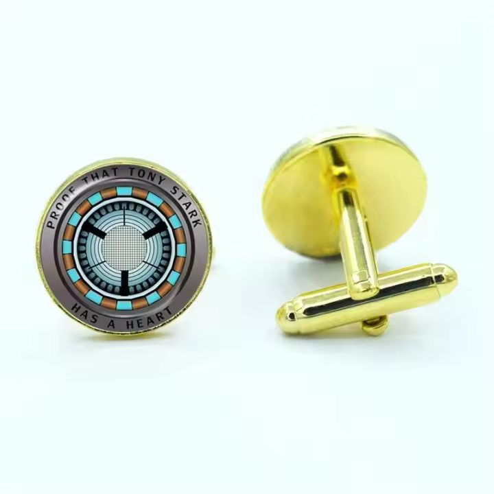 Corazones a prueba de balas de Tony Stark, gemelos de camisa con fotografías de cúpula de cristal de alta calidad, joyería de moda para hombre - 1