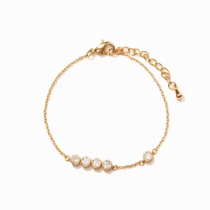 Pulsera de estilo Simple de moda para mujer con circonita redonda de cinco puntos de plata pura vendedora caliente - 1
