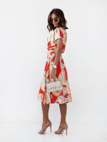 Vestido corto con capucha de manga corta para mujer en verano Cuello en V, un solo pecho, estampado en línea, longitud media - details 5