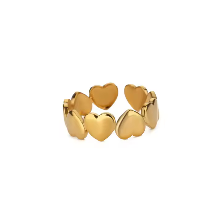 Anillos de Corazón de Acero Inoxidable para Mujer Anillo de Corazón Dorado Ajustable con Apertura - 1