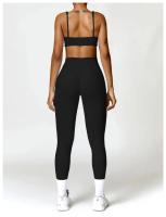 Conjunto de Yoga para Mujer de Cintura Alta Secado Rápido para Correr Fitness 2 Piezas Traje Deportivo sin Mangas de Nylon con Lining - details 3