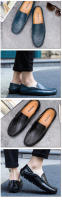 Zapatos informales de cuero genuino para hombre, mocasines formales sin cordones de marca de lujo, italianos, negros, 2025 - details 7