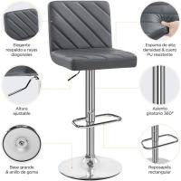 Juego de 2 Taburetes de Bar Altura Ajustable 92-113,5cm Sillas de Bar Asientos Giratorios Diseño Moderno Taburetes Altos Negro - details 14