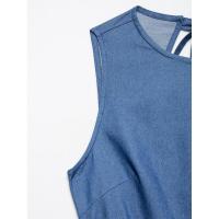 BUNO-vestido Midi plisado azul vaquero a la moda con lazo y espalda descubierta para mujer, vestido Vintage sin mangas con cuello redondo, vestidos elegantes para mujer - details 9