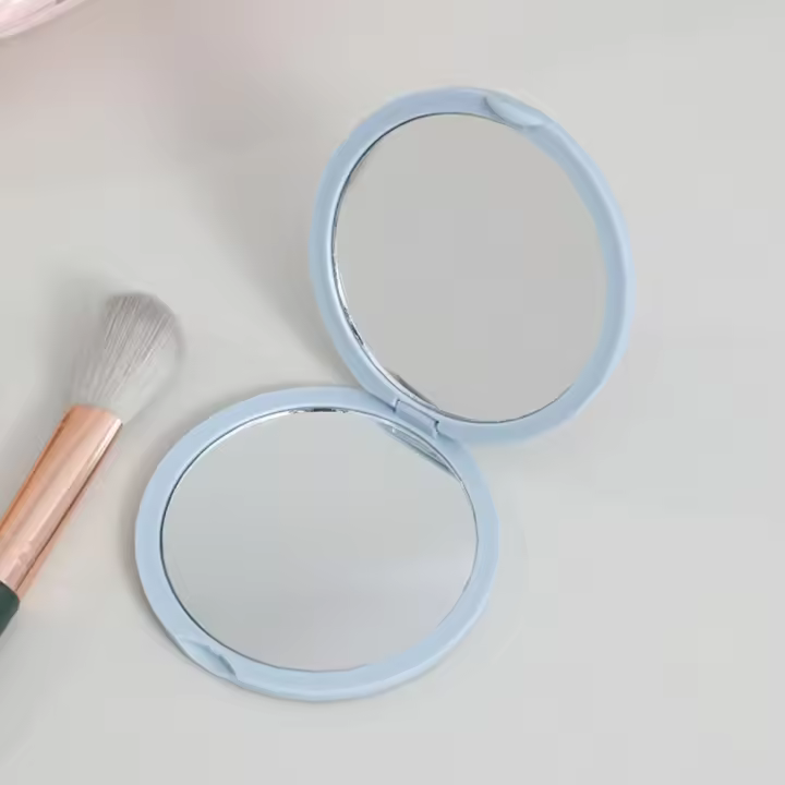 Mini espejo de mano Simple, espejo de maquillaje plegable portátil, espejo de bolsillo de plástico de doble cara para mujer - 1