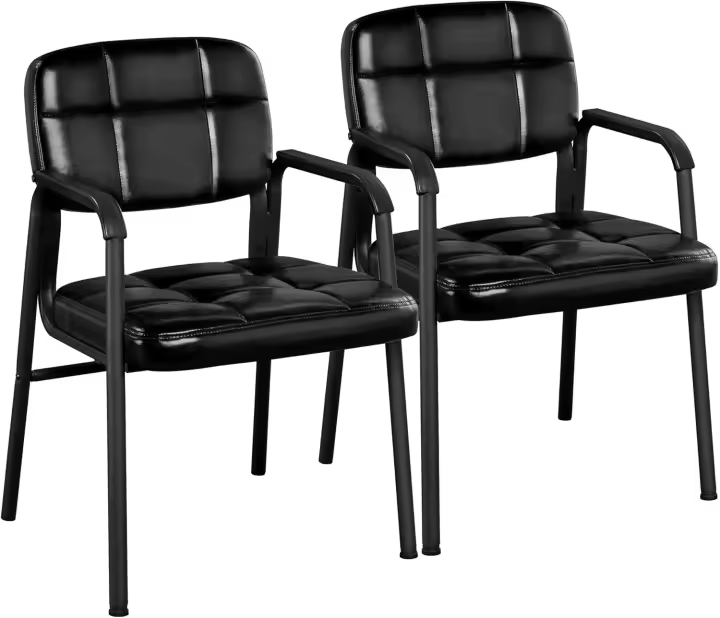 2 Sillas de Oficina Escritorio Silla de Recepción Sillón para Conferencia Sala Tapizada MAX Capacidad 135 KG Negro - 1