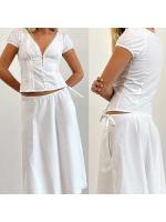 Camisa informal de verano de Color sólido para mujer, manga corta, cuello en V profundo, cinta Ence, Tops cortos dulces de fiesta con botones - details 1