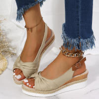 Nuevas sandalias casuales de cuña con lazo de cuerda de cáñamo de gran tamaño para mujer - details 12