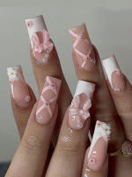 24 Piezas De Uñas Postizas Cortas Cuadradas Estilo Francés Con Flores + 1 Pegamento + 1 Lija Para Uñas - details 18