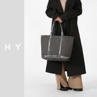 Bolso de mano de gran capacidad para mujer con acento de lentejuelas - Bolso de hombro elegante con cierre de cremallera, forro de poliéster duradero y correa fija, bolso elegante para el día a día para el trabajo, viajes, compras (gris claro/marrón oscur - details 5