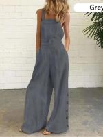 Moda de Verano Monos Largos con Bolsillos para Mujeres Pantalones de Calle de Ocio sin Mangas - details 2