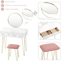 Tocador de Maquillaje con Espejo y Luz LED Iluminación Ajustable Conjunto de Mesa Tocador con Silla Terciopelo Blanco + Dorado - details 11