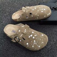 Pantuflas de mula ajustables antideslizantes para exteriores para hombre, piel de vacuno, zuecos de invierno, zuecos de madera estampados para mujer y hombre - details 5