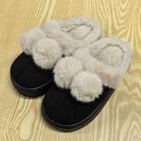 Zapatillas de algodón de gamuza con bolas de piel suave para adultos y mujeres, suela gruesa HeatTech de invierno, puntera antideslizante de EVA, a cuadros resistentes a las manchas, novedad - details 1
