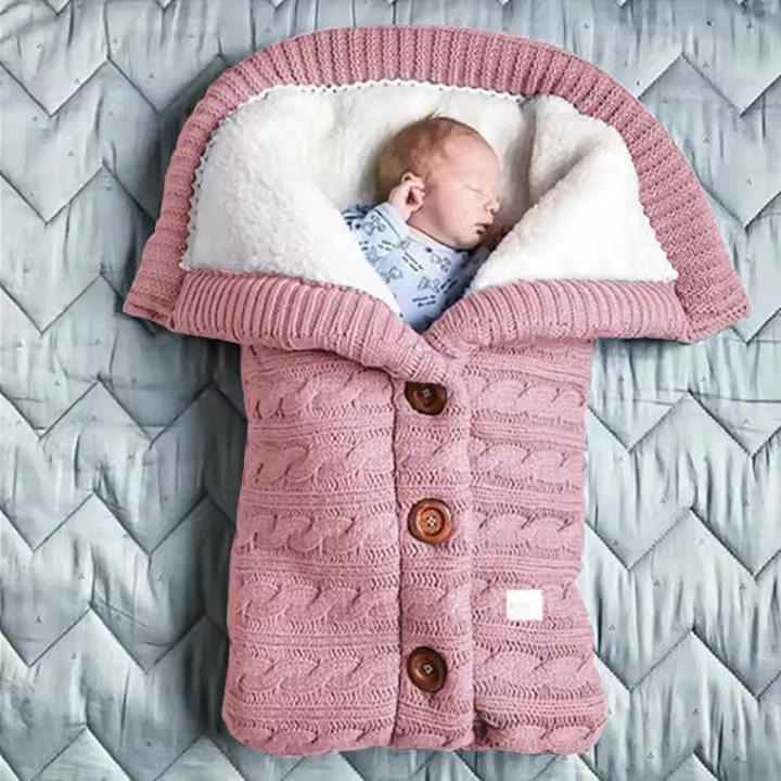 Saco de dormir de punto grueso para bebé, forro de Cachemira de imitación infantil, envoltura para recién nacido, manta para cochecito de niño - 1