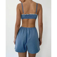 Conjunto de pijama de verano 2025 para mujer: pantalones cortos con camiseta sin mangas a rayas, ropa elegante para estar en casa, moda europea cómoda para pantalones cortos, ropa, - details 2
