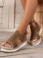 Sandalias de plataforma de malla para mujer, zapatos de cuña con punta abierta, ligeros e informales, novedad de verano - details 8