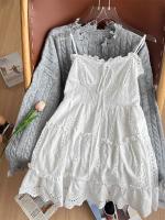 Vestido A-Line de Encaje con Bordado Floral Blanco Versátil para Primavera-Verano-Otoño - details 0