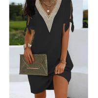 Vestido Mini de Fiesta Informal Color Sólido, Cuello en V, Moda Hecha a Mano, Lazo Rompe, Ropa de Calle de Fiesta - details 2