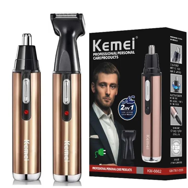 Kemei-recortador de vello de nariz y orejas para hombres, kit de aseo eléctrico, recargable, Original - 1