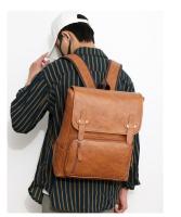 Mochila de Viaje de Ocio para Hombres Resistente al Desgaste, Patrón de Splice, Forro de Dacron, Exterior de Cuero - details 25