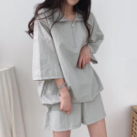 Conjunto de dos piezas de pantalones cortos de manga corta con cremallera y cuello alto para mujer 2025 nuevo conjunto de ropa deportiva casual de moda de verano. - details 26