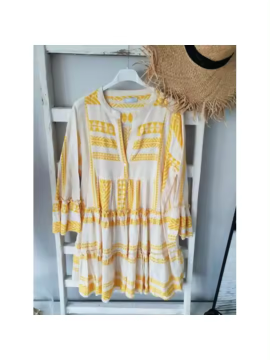 Vestido corto de mujer con estampado geométrico y cuello en V 2025 - 1