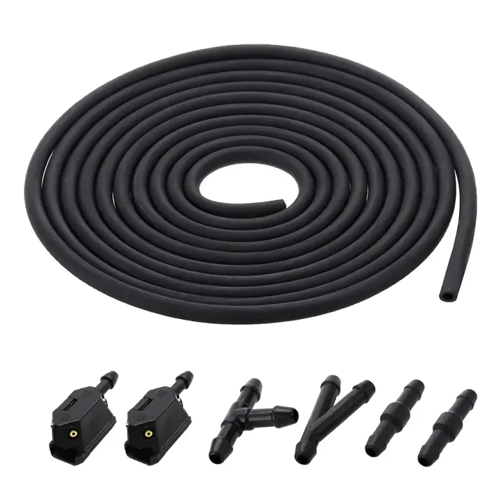Boquilla de lavado de brazo de limpiaparabrisas delantero, válvula de retención de 4 vías, manguera de tubo de 2M, conector T Y recto, 7 unids/set - 1