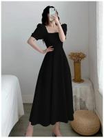 Elegante Vestido Largo Adelgazante para Mujer Manga Abullonada, Cuello Cuadrado, Ligero para el Verano con Falda Blanca Ajustada a la Cintura - details 12