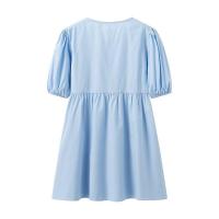 BUNO-vestidos minimalistas lisos empalmados con cordones para mujer, vestido con temperamento de cintura alta y manga corta con cuello redondo para mujer - details 7