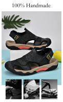 Sandalias de cuero genuino de verano para hombre, cómodas sandalias de playa para exteriores, zapatos romanos informales con punta anticolisión para senderismo y viajes - details 4