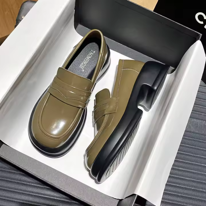 Mocasines de plataforma con punta redonda retro, zapatos pequeños de cuero para mujer - 1