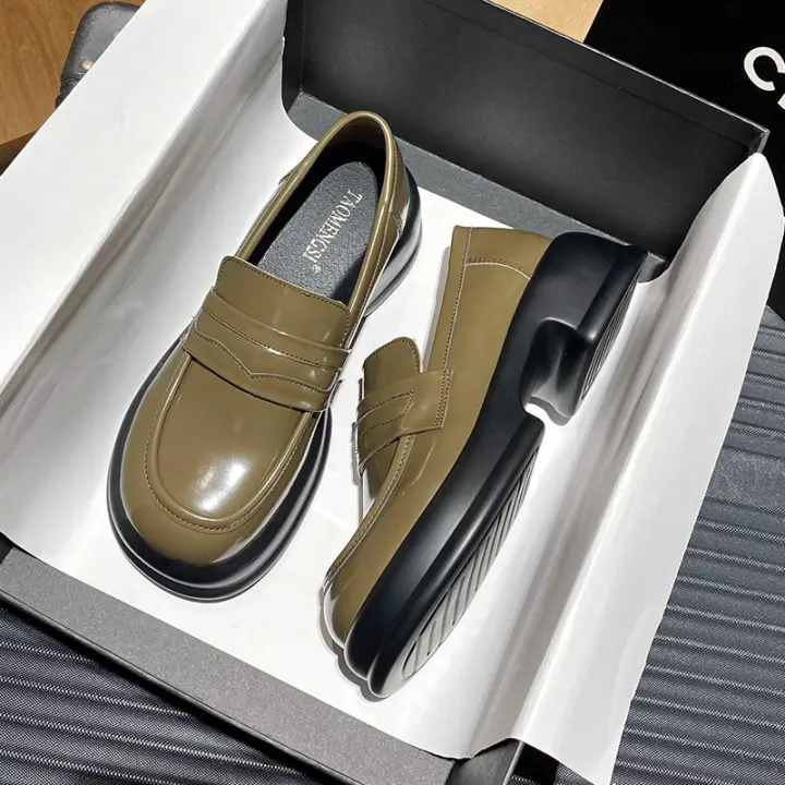 Mocasines de plataforma con punta redonda retro, zapatos pequeños de cuero para mujer - 1