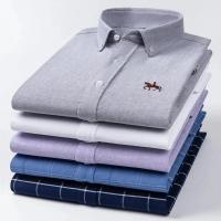 hombre manga larga ropa hombre S~7XL 100% algodón puro Camisa giratoria Oxford de manga larga para hombre Ocio de negocios Bolsillo bordado Slim Fit Estilo de botón Suave Med - details 7