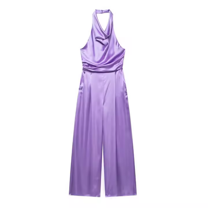 Mono de Verano para Mujer OUWU Elegante sin Mangas con Cuello Halter de Seda y Satén - 1