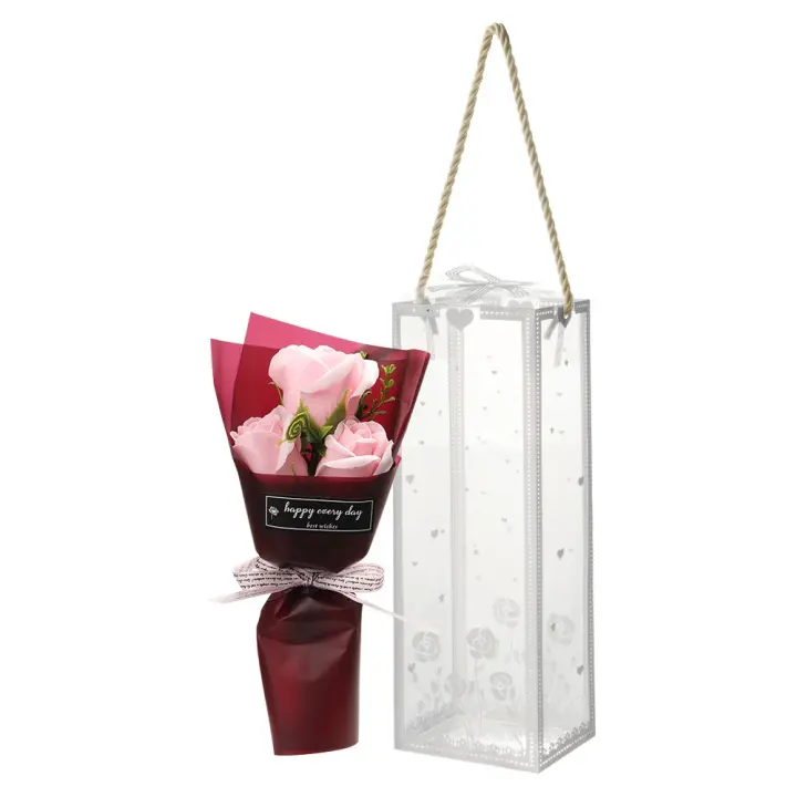 Embalaje de regalo, ramo de rosas artificiales de 3 cabezas, decoraciones artificiales, flores artificiales, flor de jabón para sujetar las manos, día de la madre - 1