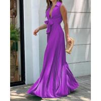 Moda v-cuello de manga larga solapa superior suelta amplia pierna mono de las mujeres - details 4