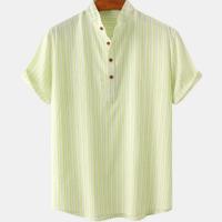 Camisetas Henley de Impresión 3D Rayadas de Verano Cuello Redondo, Manga Corta, Botónado Grande, Moda para Hombres - details 6