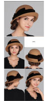 Gorra Elegante de Church Black para Mujer Gorra de Lana Fedora de Aro Ancho con Nudo de Moño Pelo Corporel Estilo Vintage Moda Lady Color Morado Primavera/Verano - details 2
