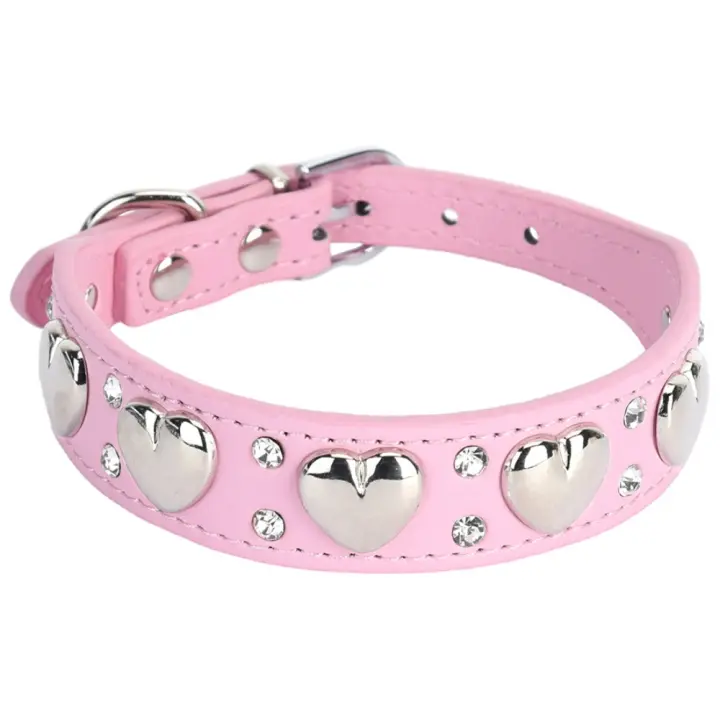 Collar de perro con corazón de amor de cuero PU a la moda, Collar bonito con diamantes de imitación para mascotas, Collar ajustable para cachorros para perros pequeños y medianos - 1