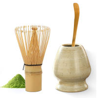 Juego de té japonés Matcha de 3 piezas, cuenco a juego con boquilla y batidor de bambú, soporte para cucharadita - details 0