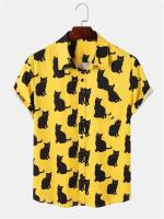 Camisa hawaiana, estampado vaquero para hombre y mujer, camisa de manga corta con solapas y botones en la playa, top casual de moda - details 3